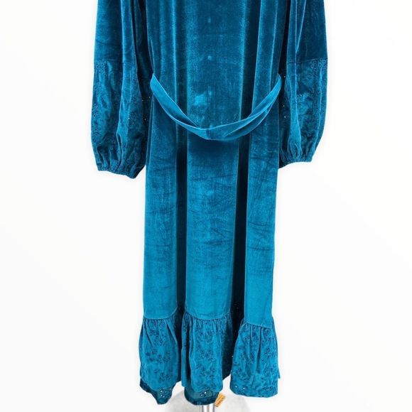 ASOS Teal Velvet Embroidered Belted Maternity Midi Dress NWT - Picture 8 of 14